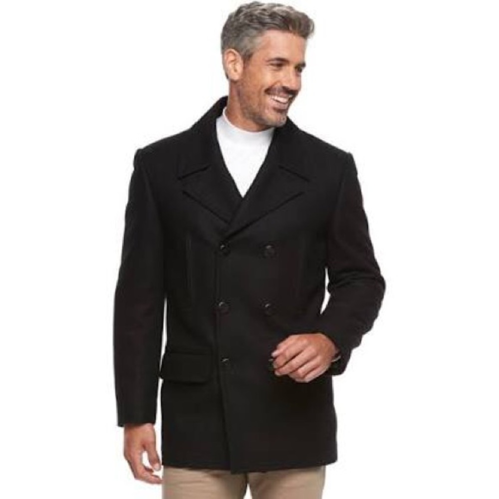Chaps Black Wool Pea Coat Mens